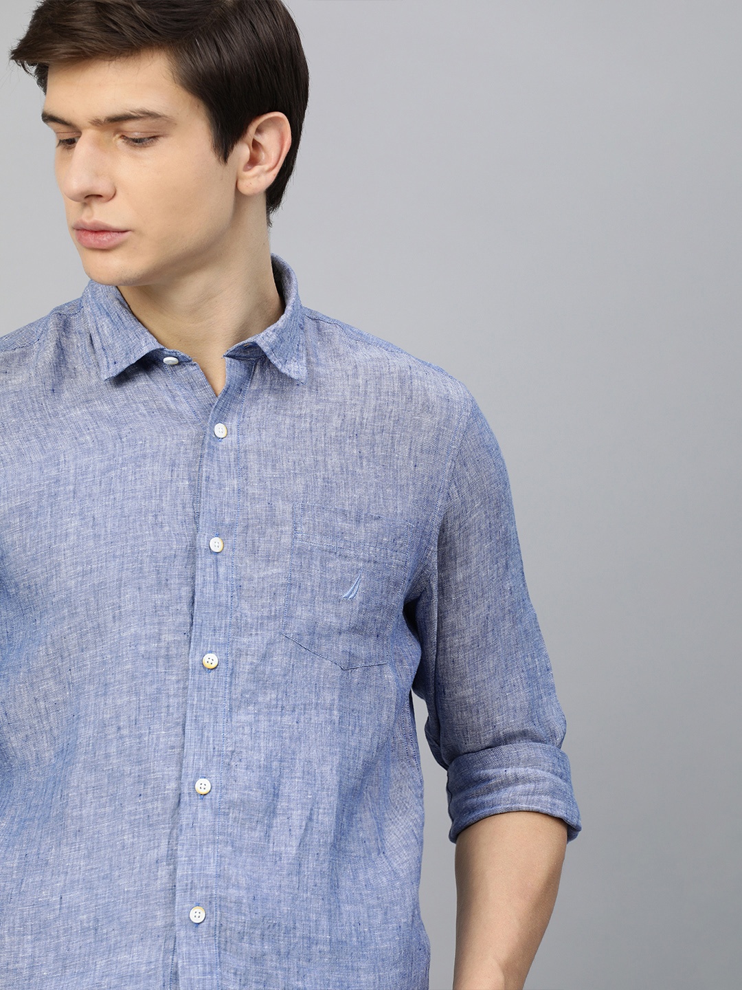 

Nautica Men Blue & White Classic Regular Fit Self Design Casual Shirt