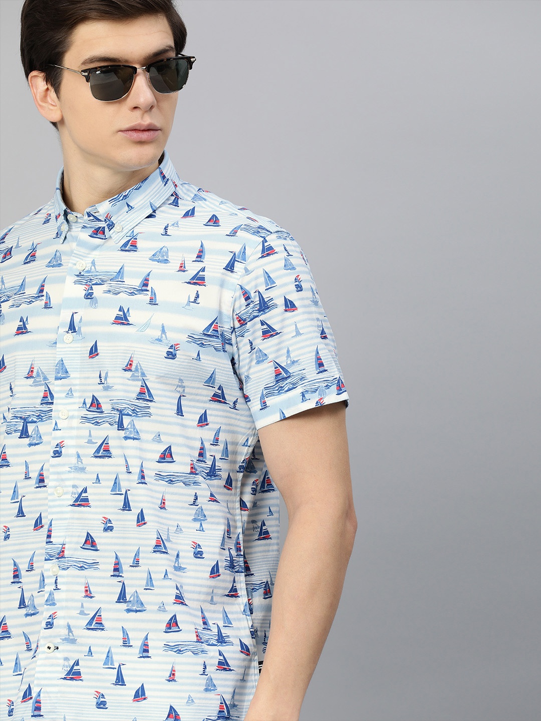 

Nautica Men White & Blue Classic Fit Printed Casual Shirt