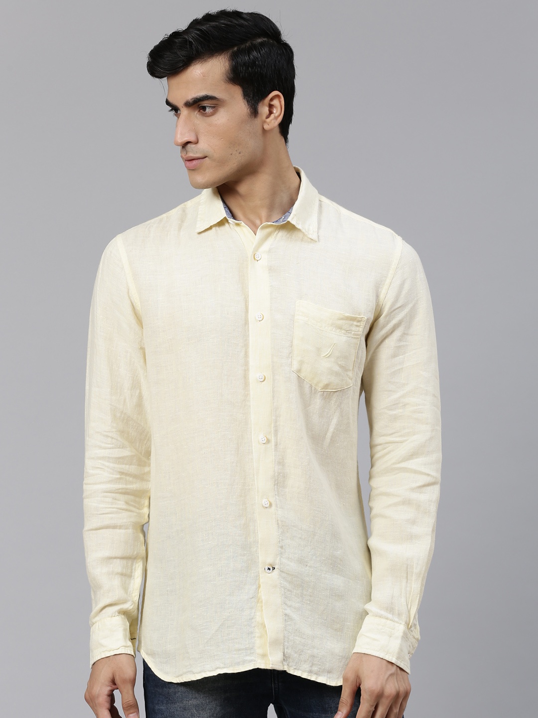 

Nautica Men Yellow Classic Regular Fit Linen Solid Casual Shirt