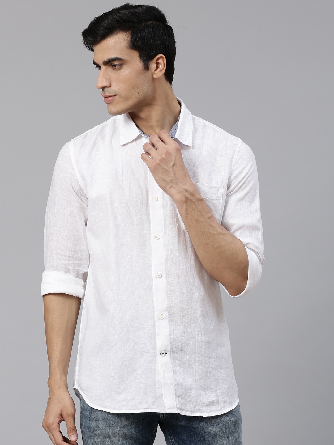 

Nautica Men White Classic Linen Casual Shirt