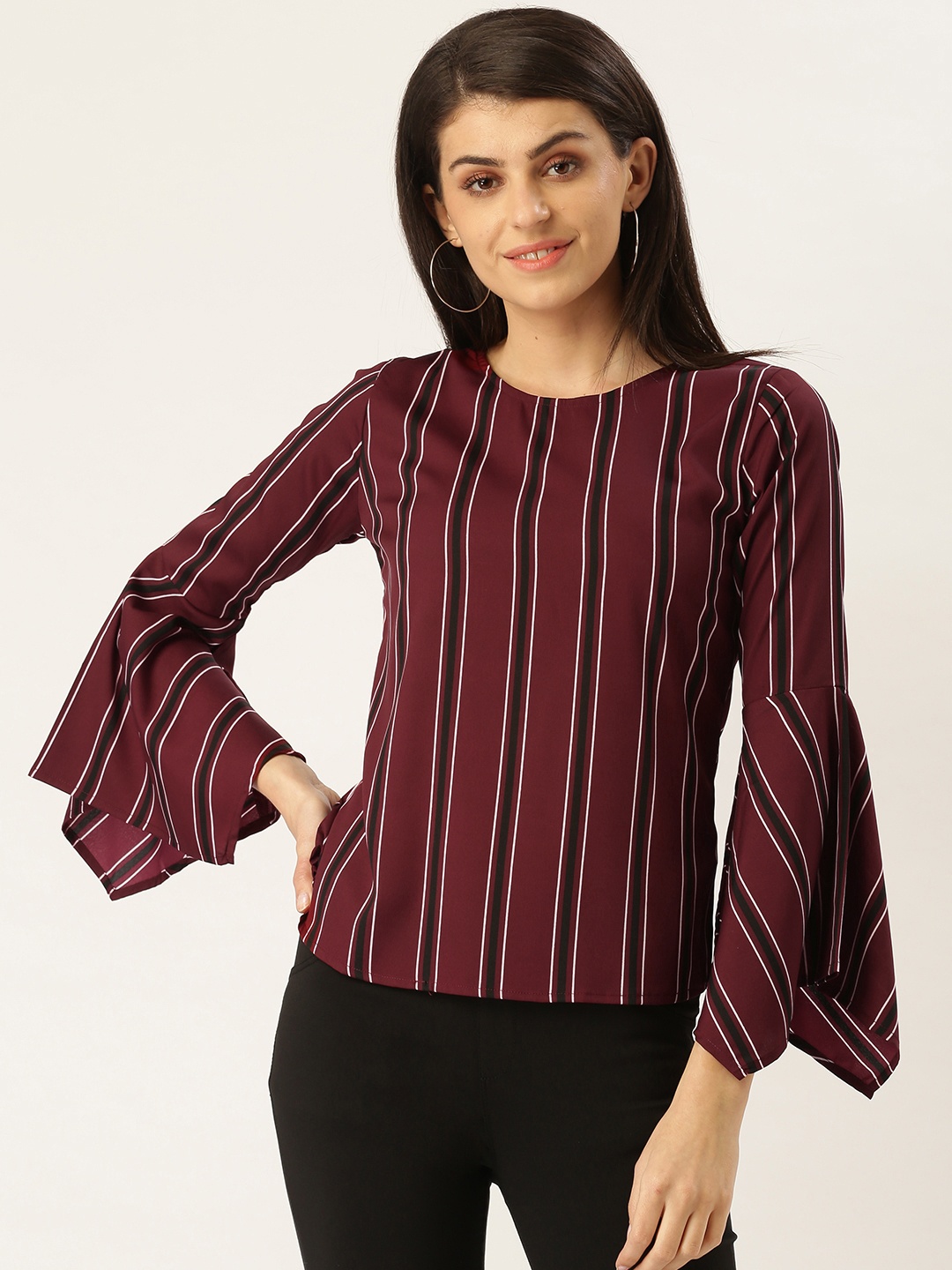 

Style Quotient Women Burgundy & Black Striped Top