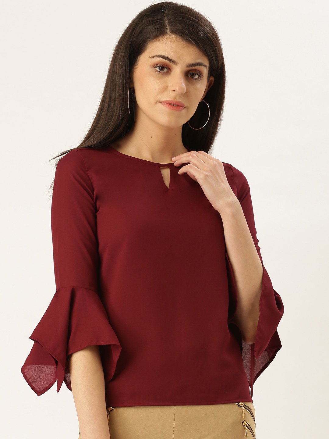 

Style Quotient Women Burgundy Solid Top