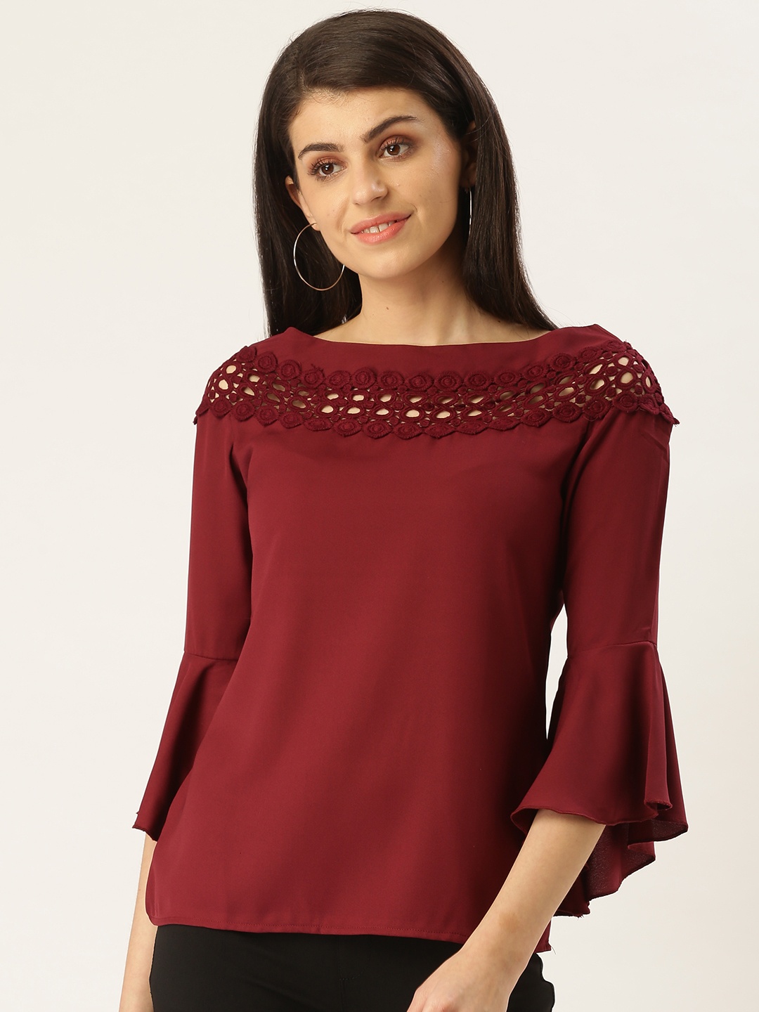 

Style Quotient Women Burgundy Solid Top
