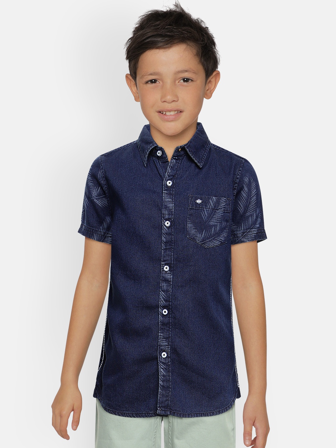 

Lee Cooper Boys Navy Blue Slim Fit Printed Pure Cotton Casual Shirt