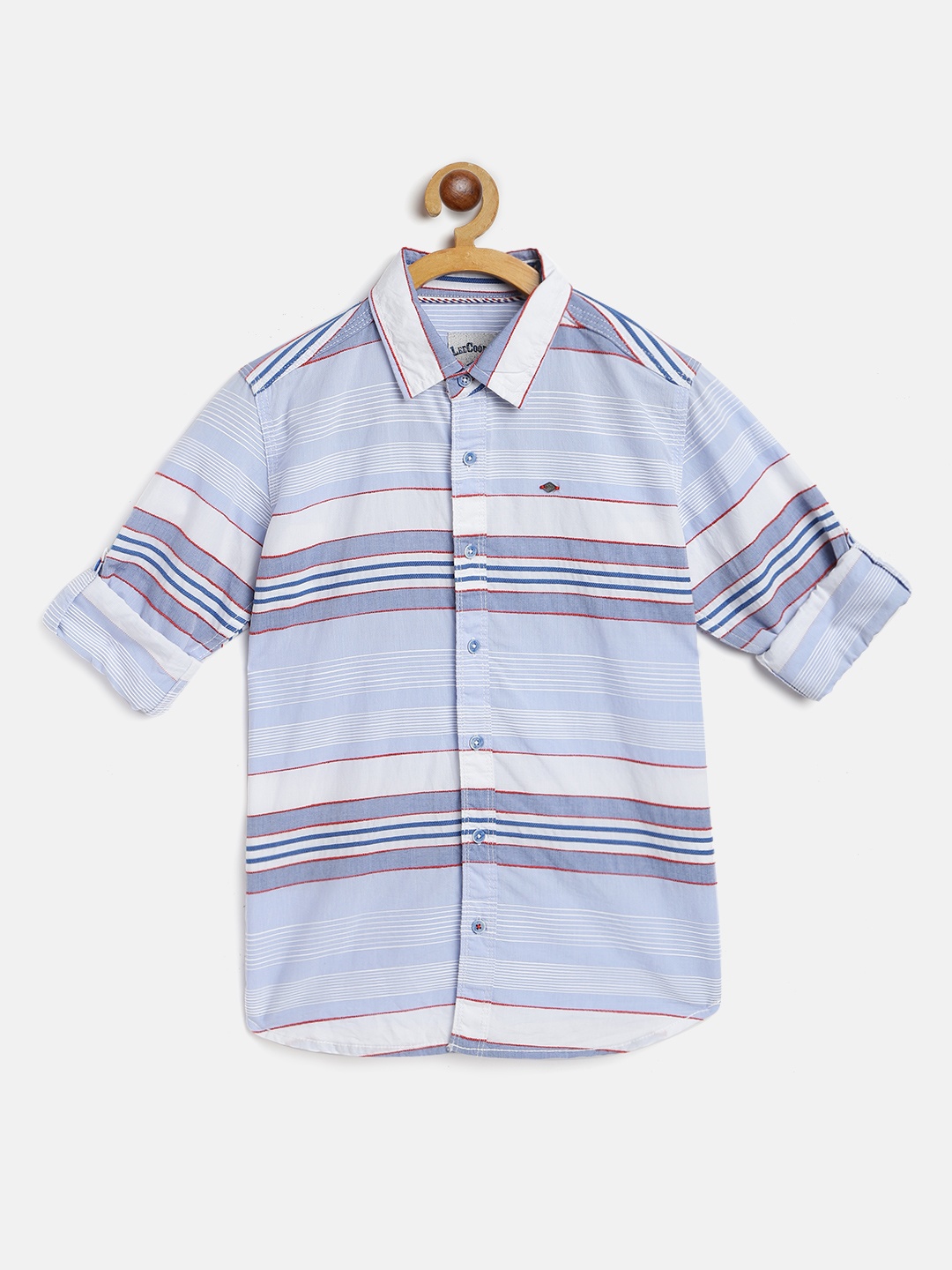

Lee Cooper Boys Blue & White Slim Fit Striped Casual Shirt