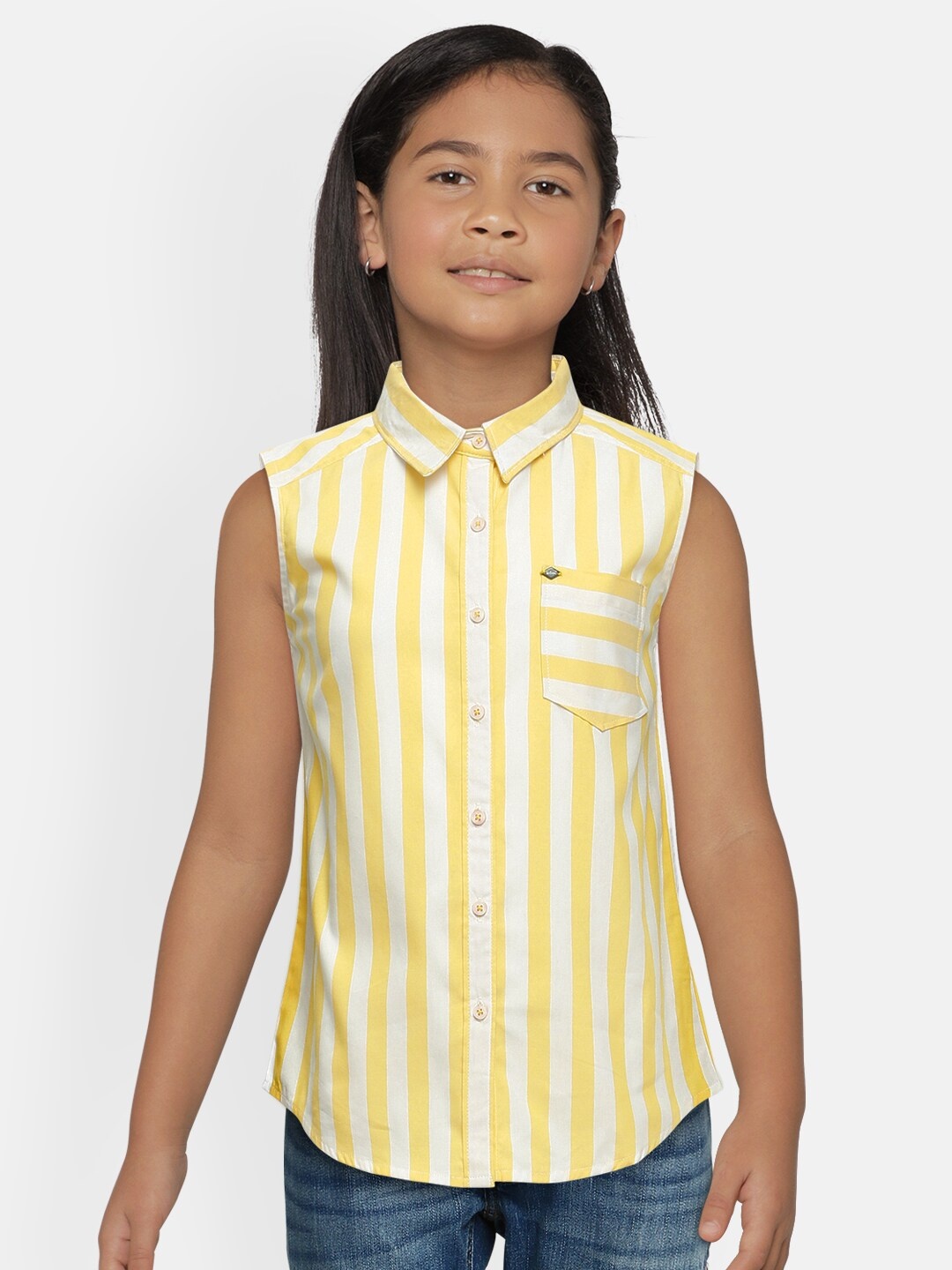 

Lee Cooper Women Yellow & White Striped Shirt Style Top