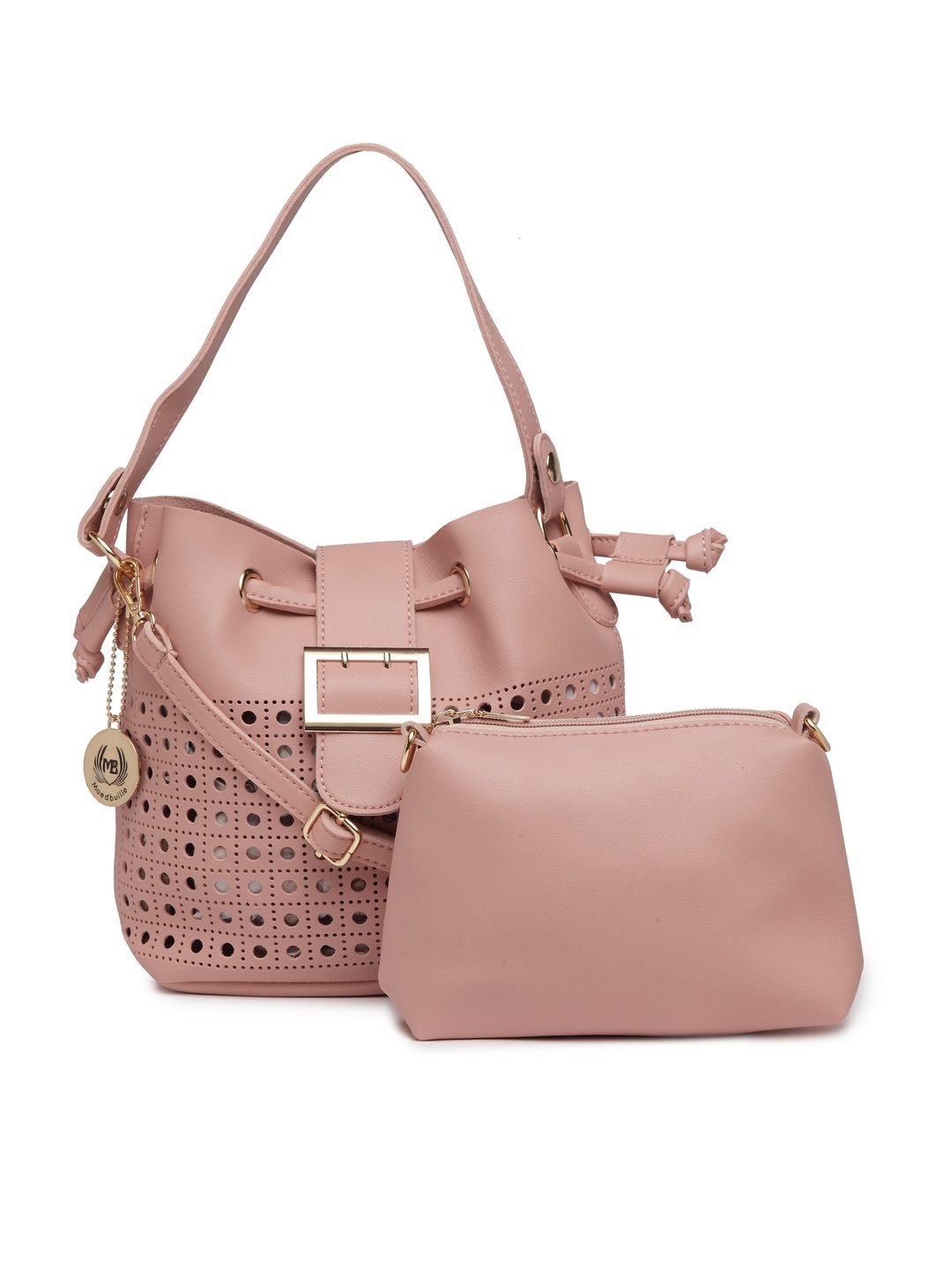 

Moedbuille Pink Textured Shoulder Bag with Pouch