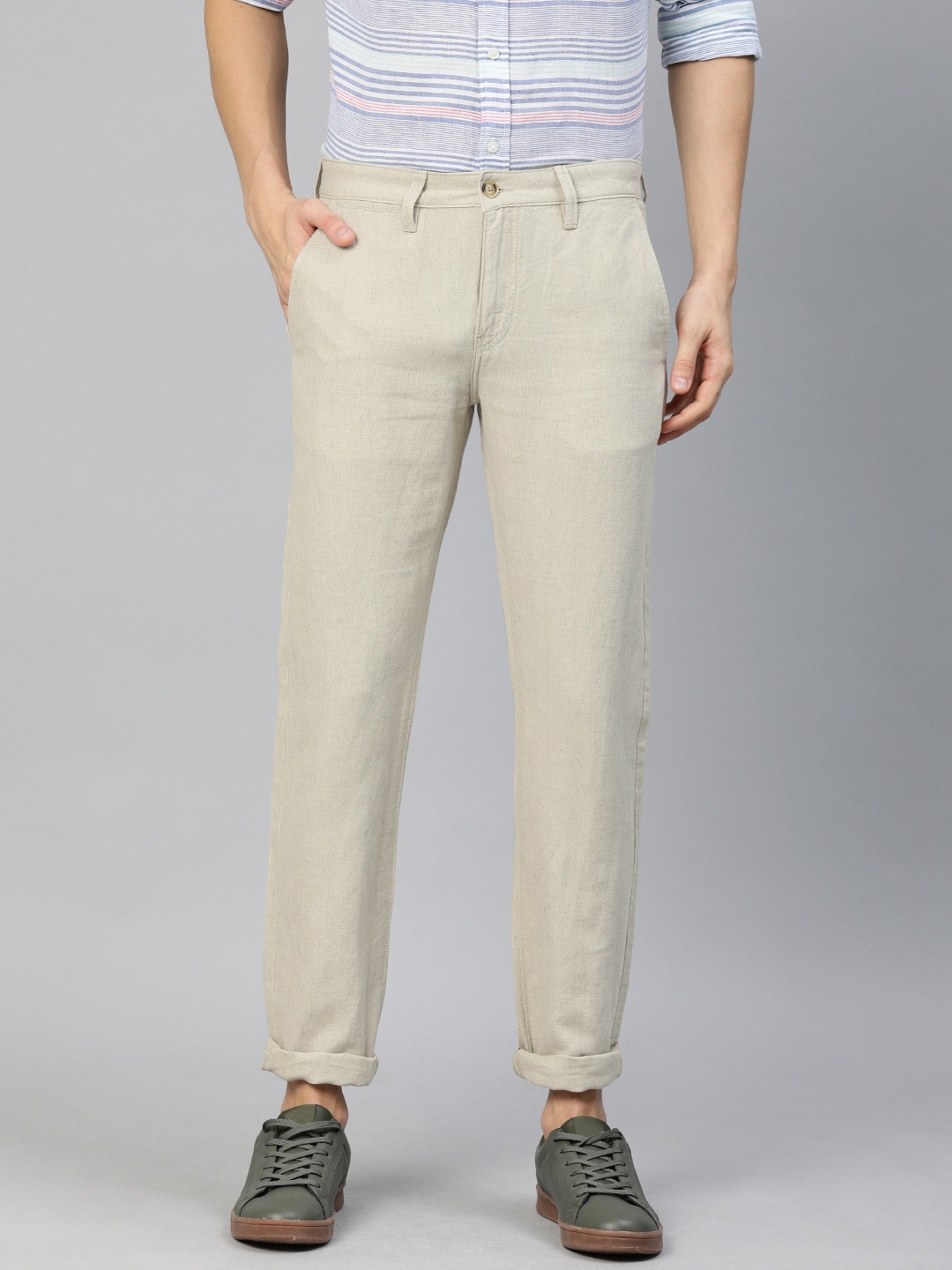 

Nautica Men Beige Regular Fit Solid Regular Trousers