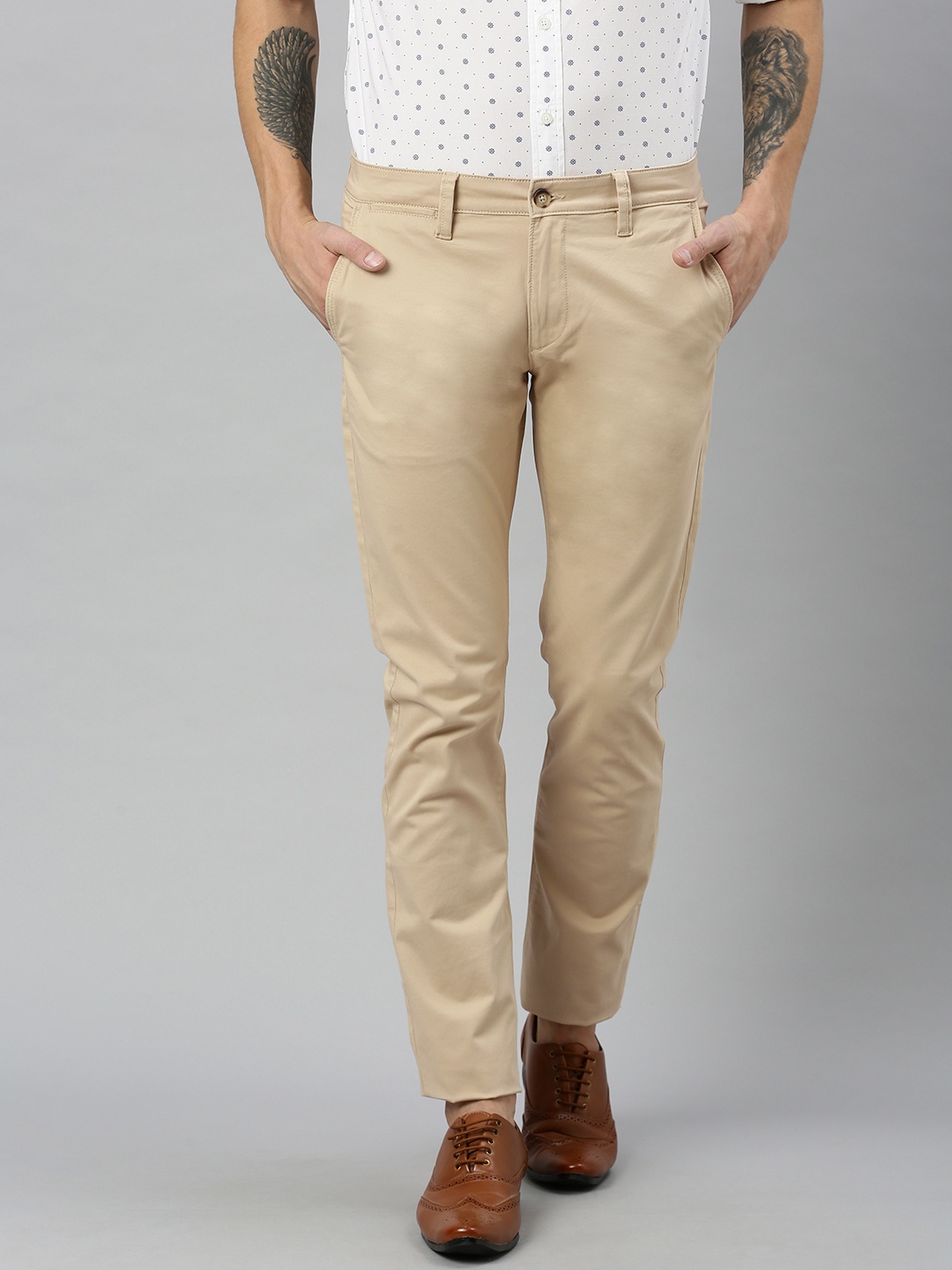 

Nautica Men Beige Slim Fit Solid Chinos