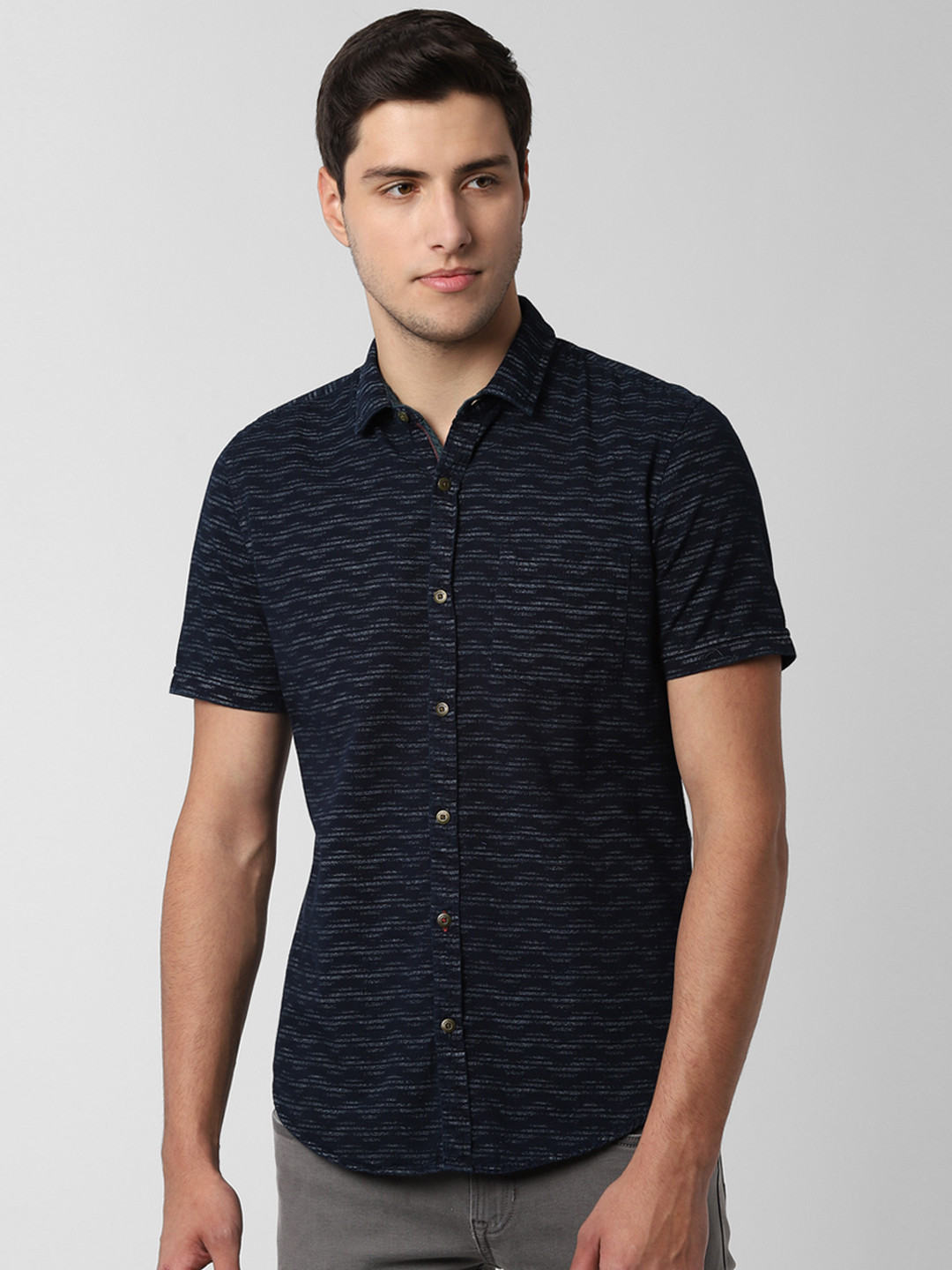 

Peter England Men Navy Blue Slim Fit Printed Casual Shirt