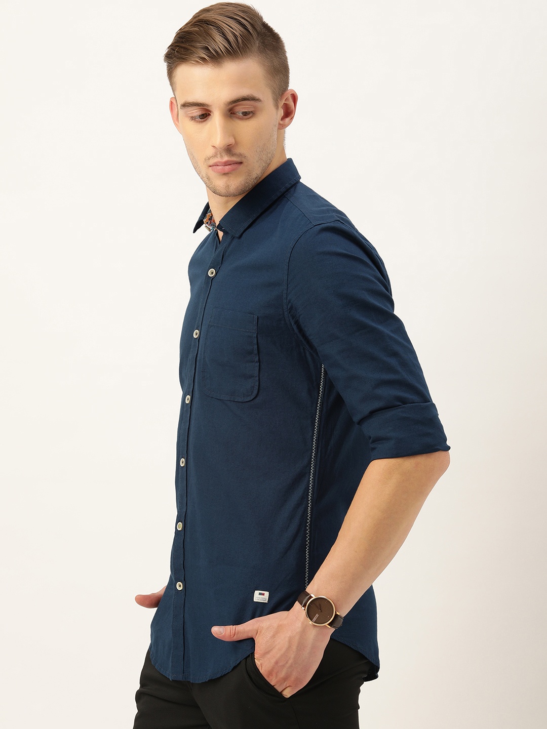 

Peter England Men Navy Blue Slim Fit Solid Casual Shirt
