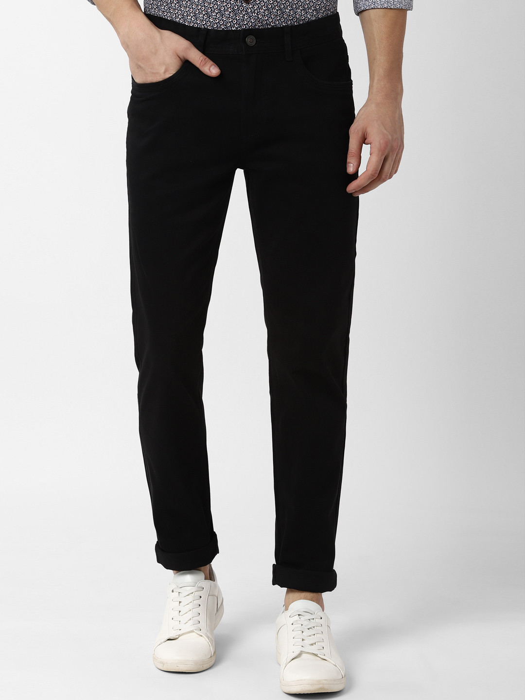 

Peter England Men Black Slim Fit Regular Trousers