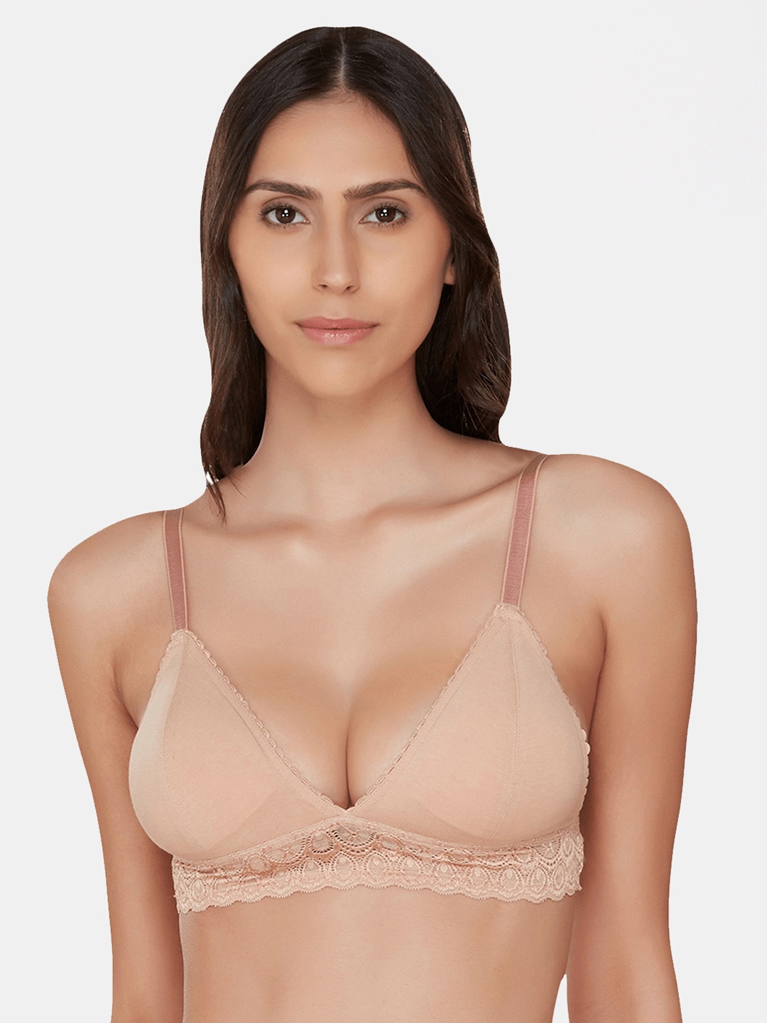 

Inner Sense Beige Solid Organic Cotton Antimicrobial Non-wired Triangular Bralette ISB095