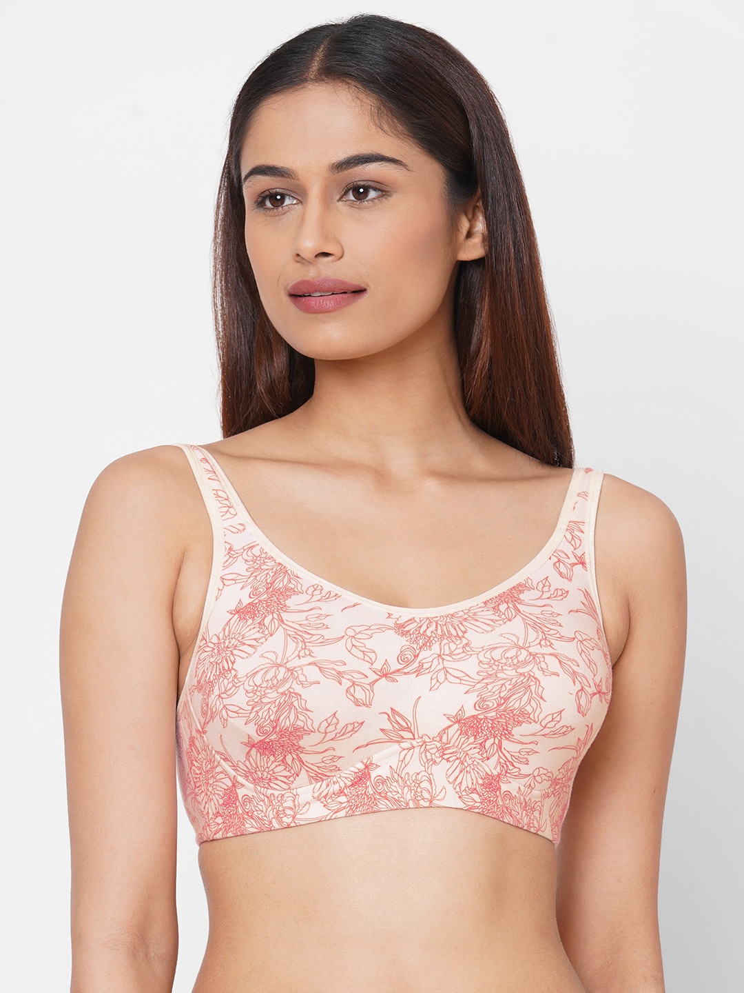 

Inner Sense White & Pink Organic Cotton Antimicrobial Full Coverage Printed Bra ISB097