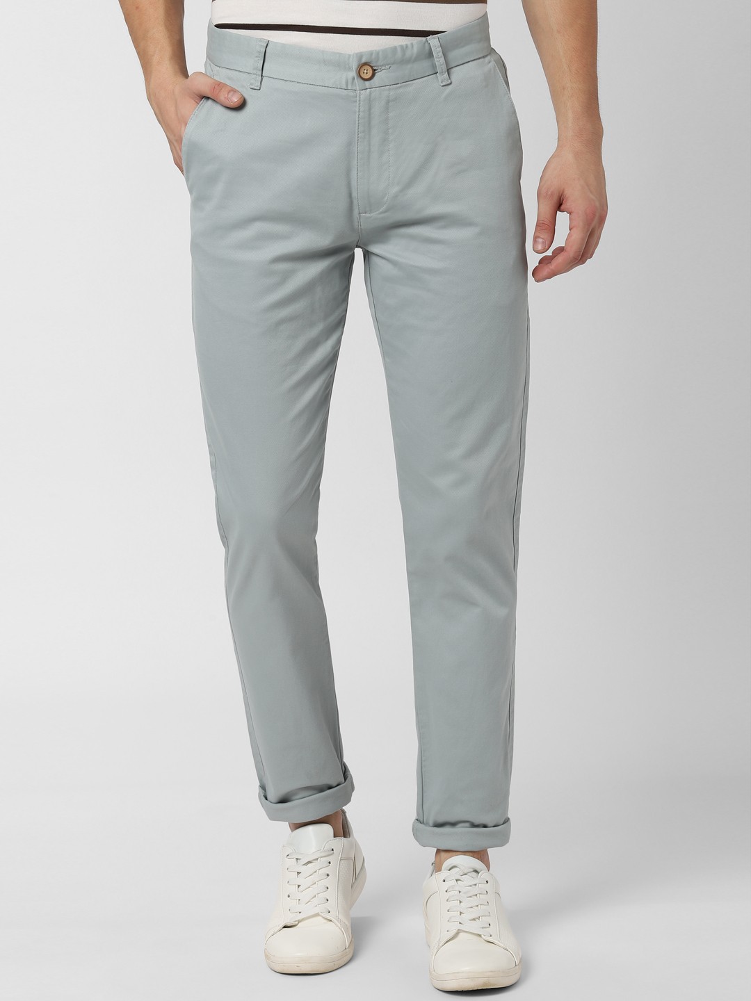 

Peter England Men Grey Slim Fit Self Design Regular Trousers