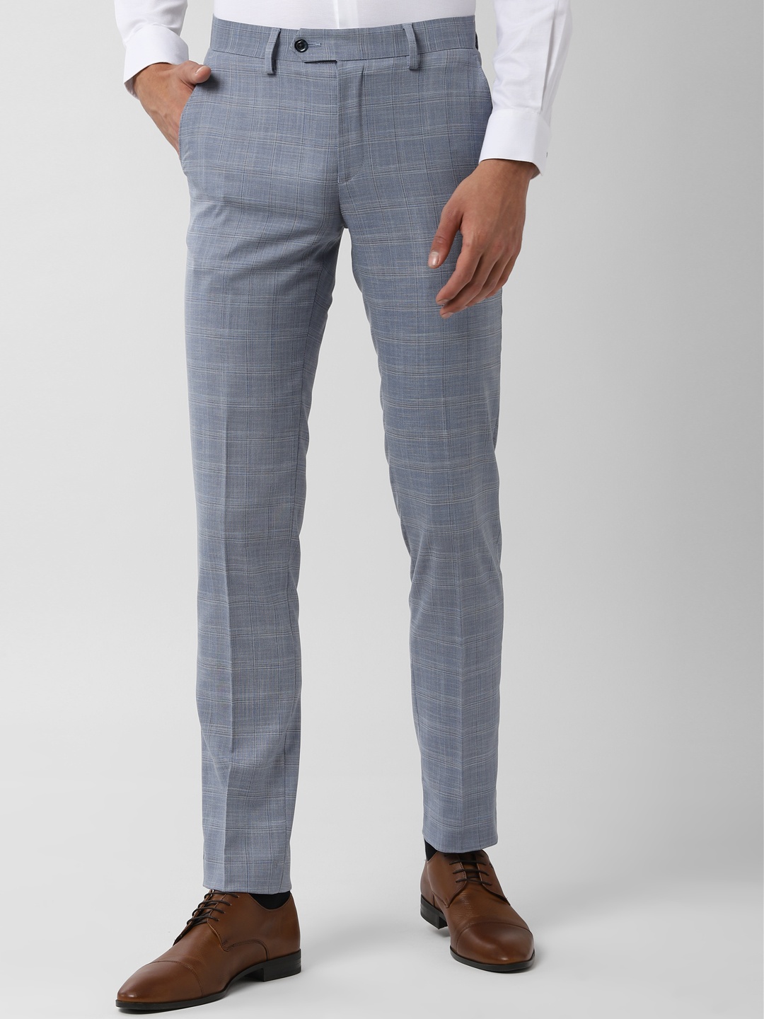 

Peter England Men Navy Blue & White Slim Fit Checked Formal Trousers