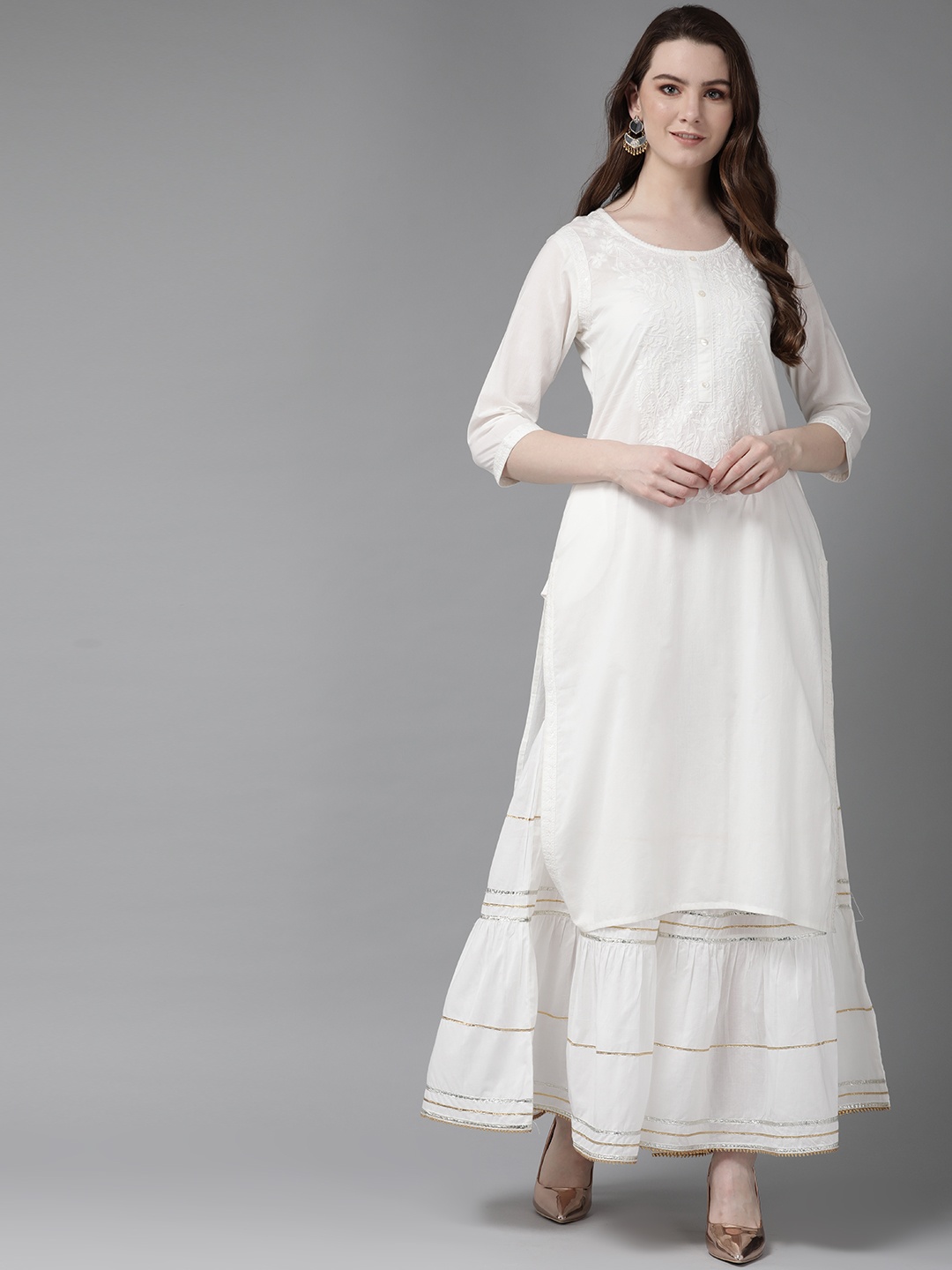 

Juniper Women Off-White Yoke Design Straight Kurta