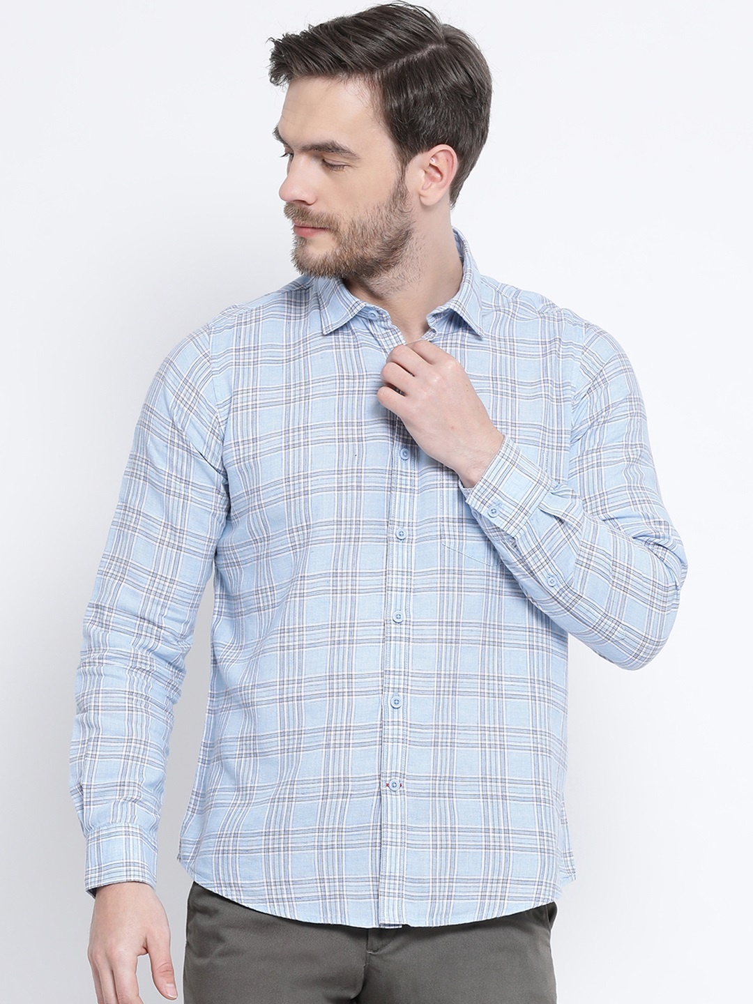 

Monte Carlo Men Blue Regular Fit Checked Casual Shirt