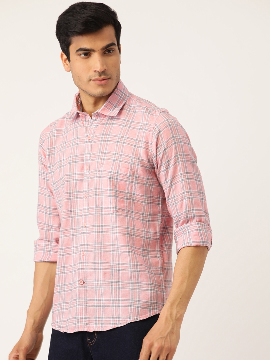 

Monte Carlo Men Pink & Blue Regular Fit Checked Casual Shirt