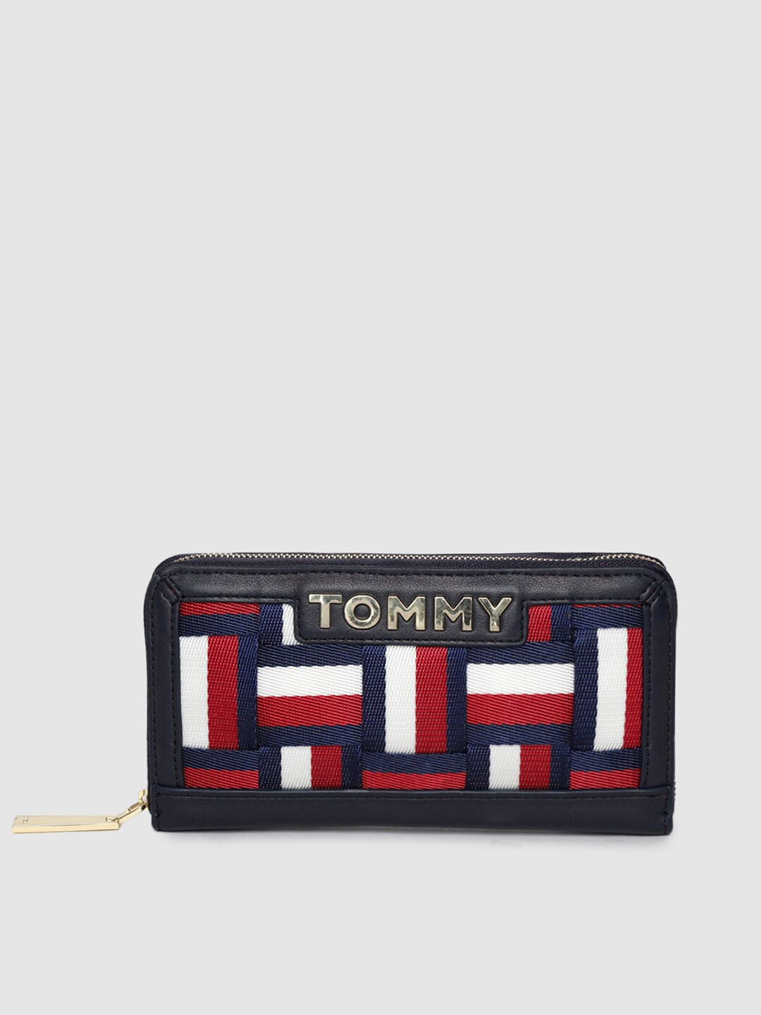 

Tommy Hilfiger Women Navy Blue & Red Self Design Zip Around Wallet