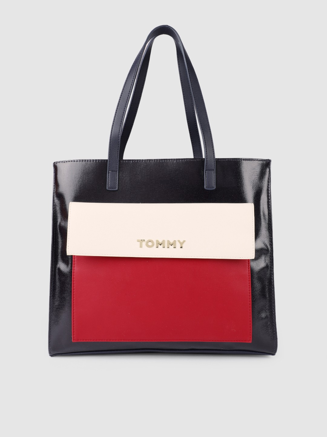 

Tommy Hilfiger Navy Blue Colourblocked Structured Shoulder Bag