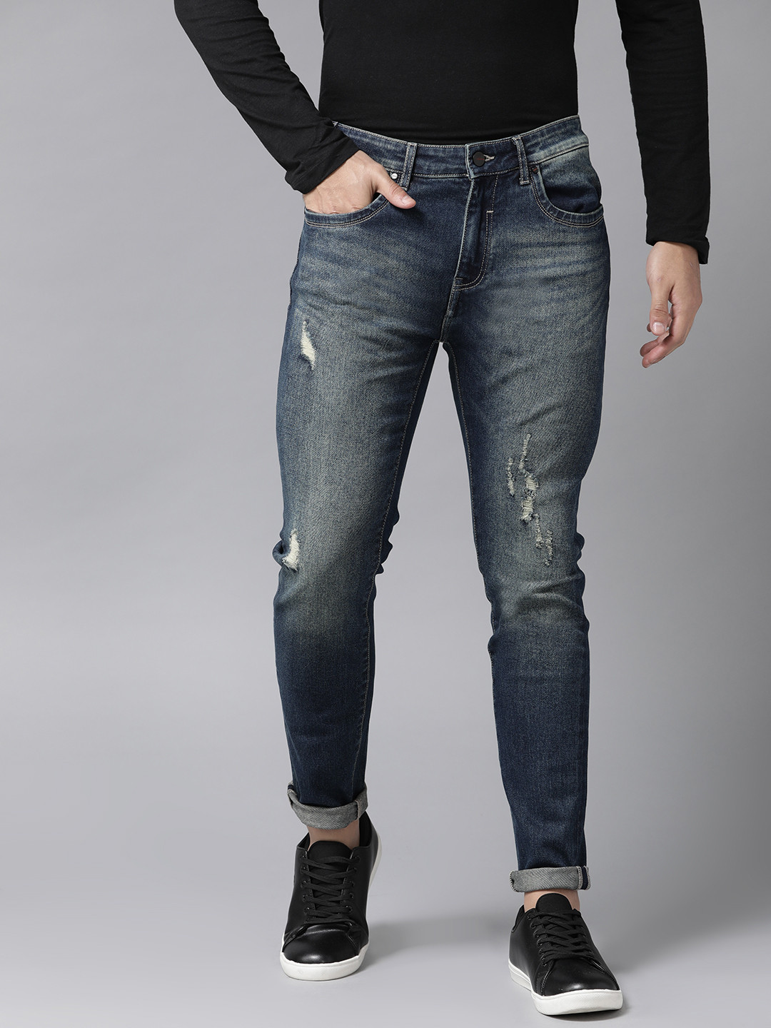 

Blackberrys Men Blue Super Skinny Fit Low-Rise Mildly Distressed Stretchable Jeans