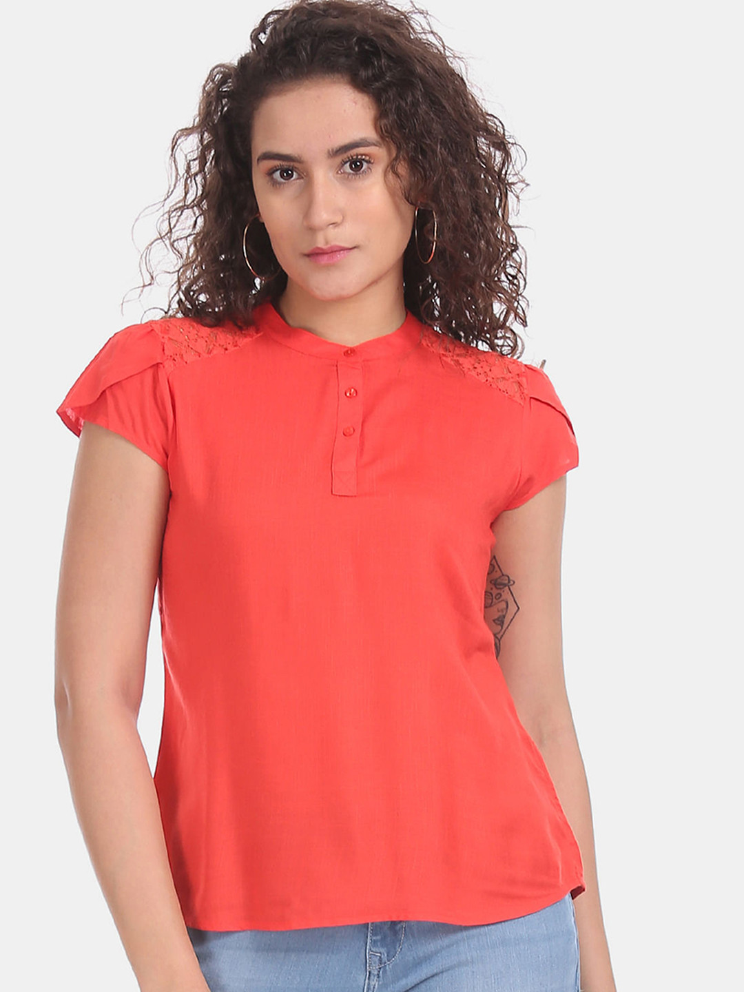 

Sugr Women Orange Self Design Top