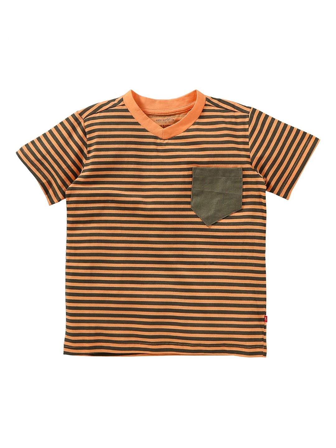 

Nino Bambino Boys Orange Striped Round Neck Organic Cotton Sustainable T-shirt