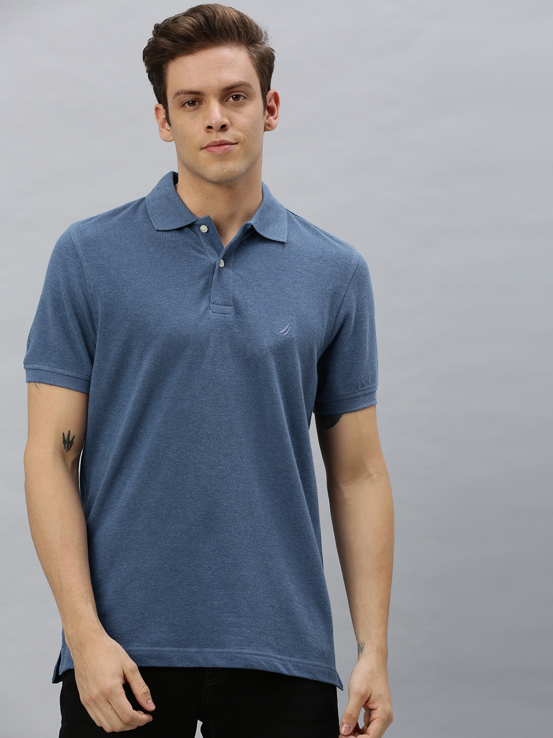 

Nautica Men Blue Solid Polo Collar T-shirt