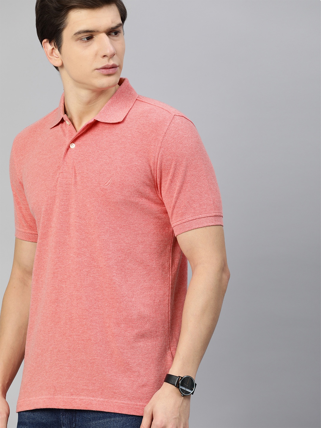 

Nautica Men Pink Solid Polo Collar Pure Cotton T-shirt