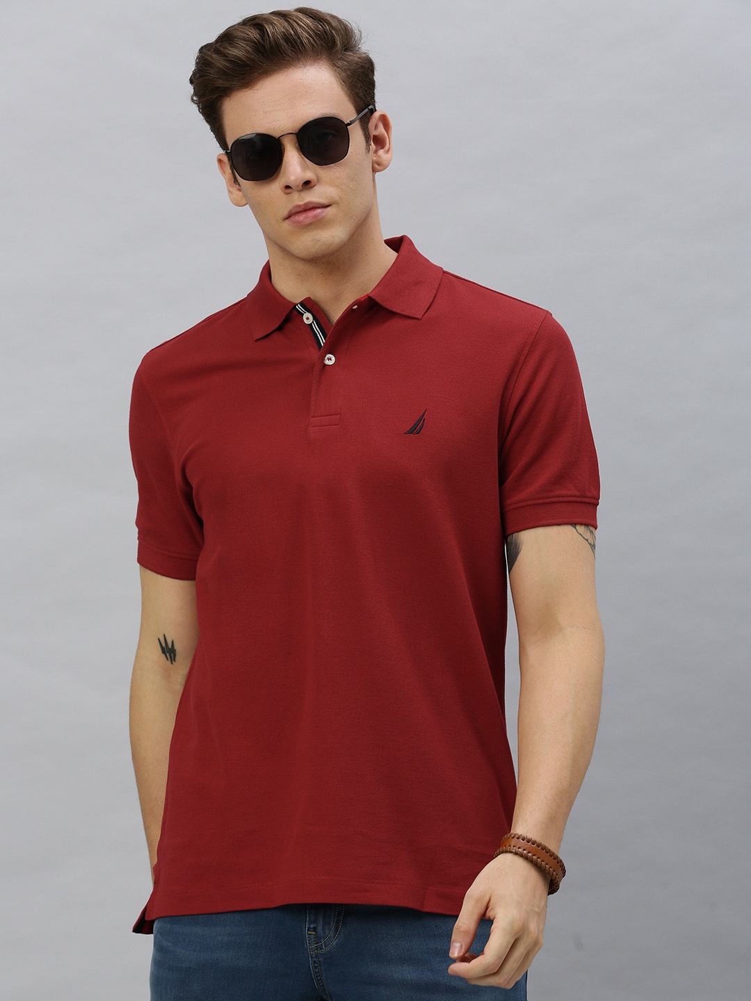 

Nautica Men Red Solid Polo Collar T-shirt
