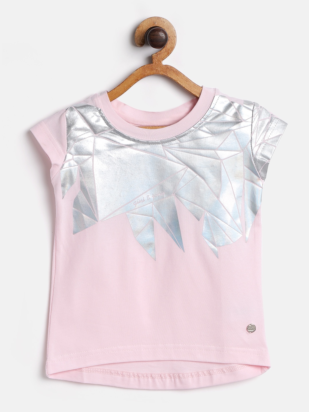 

Gini and Jony Girls Silver-Toned & Pink Printed Round Neck T-shirt with Iridescent Effect