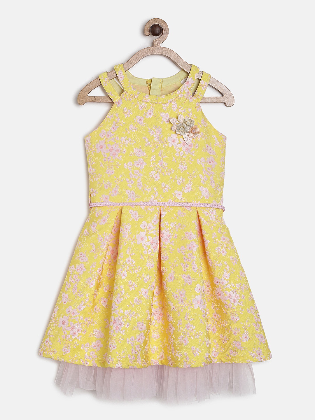 

Gini and Jony Girls Yellow Printed Fit and Flare Dress