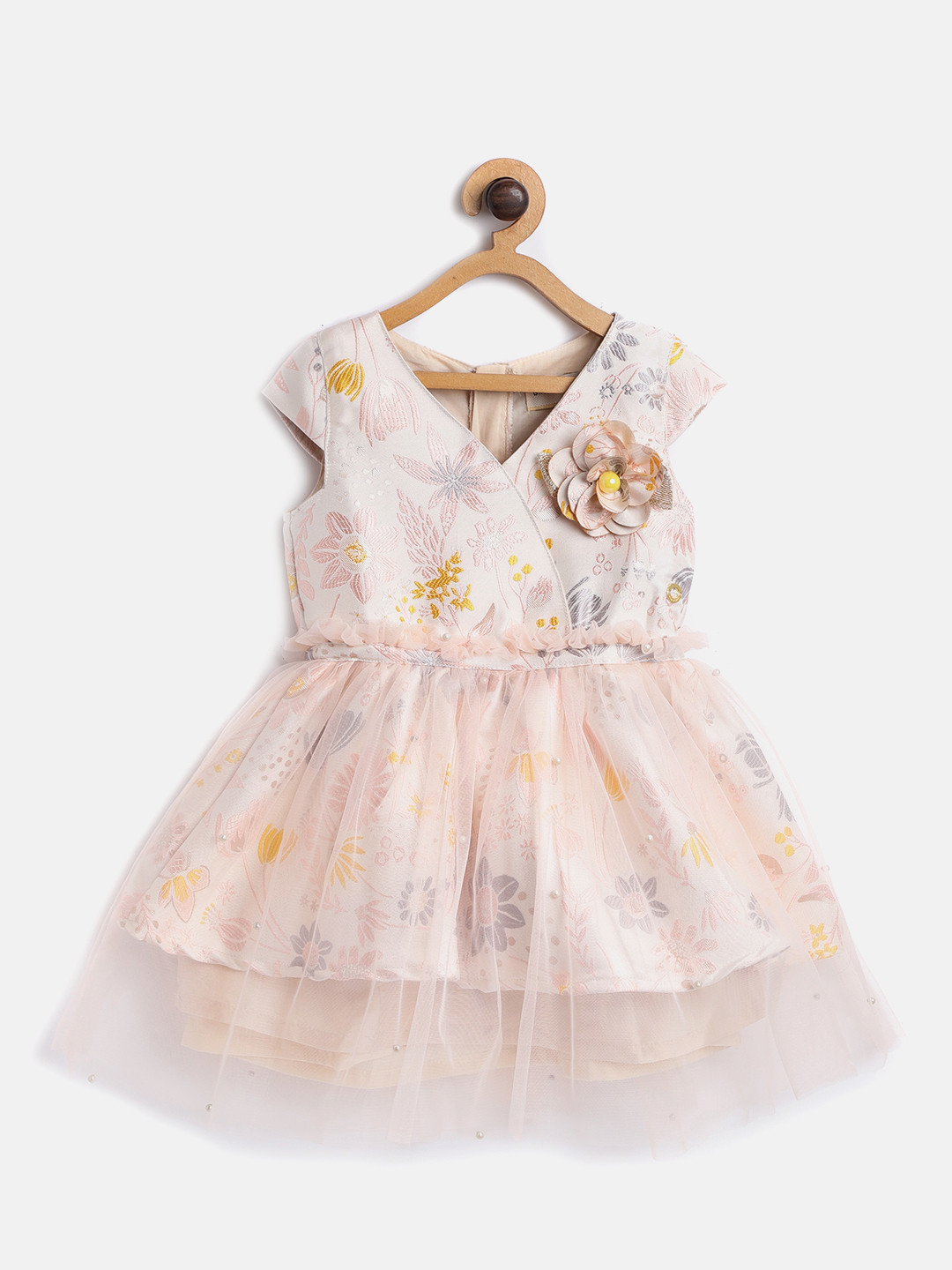 

Gini and Jony Girls Pink Net Floral Self Design Fit & Flare Dress