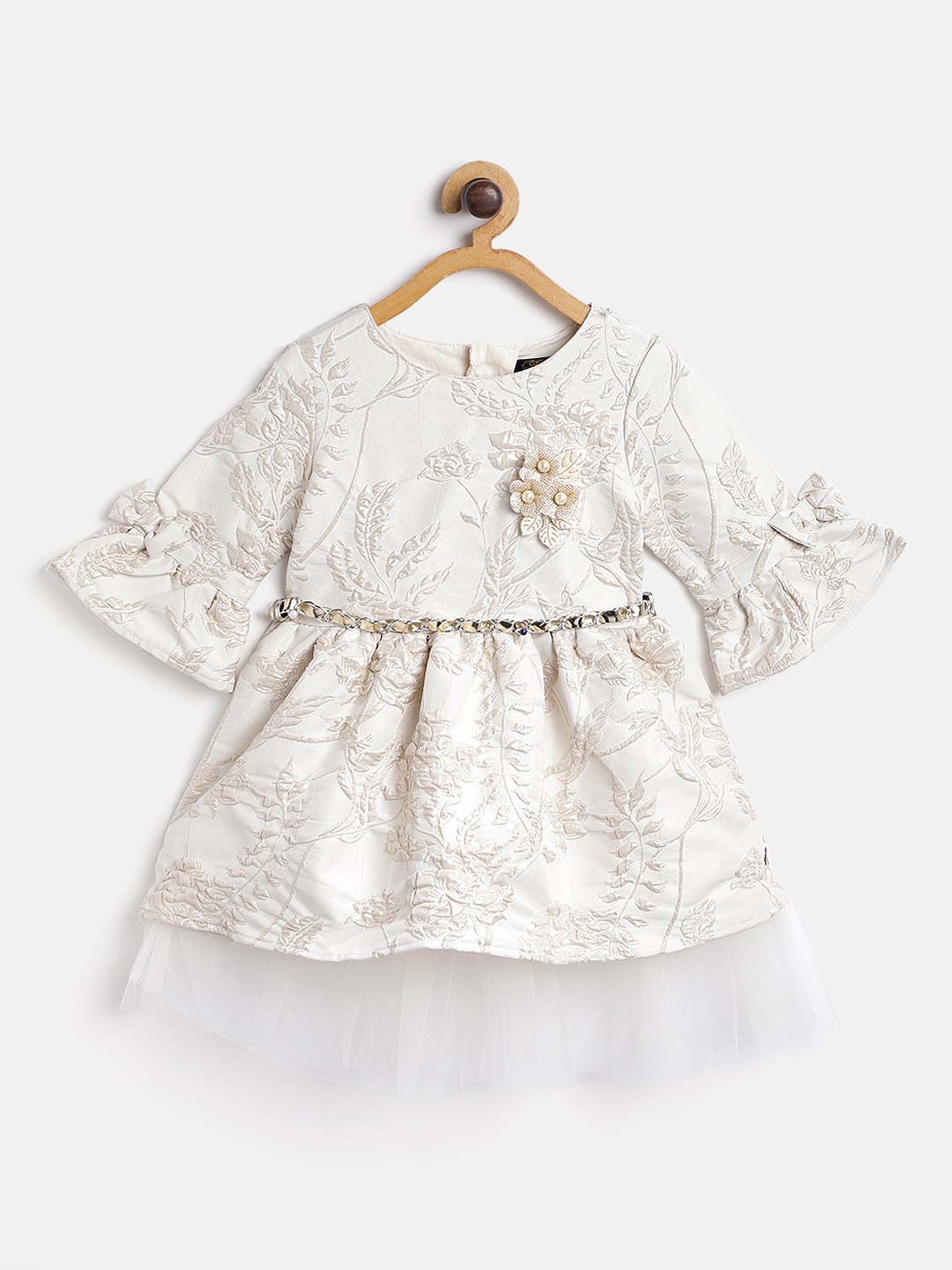 

Gini and Jony Girls Off-White Floral Self Design Fit & Flare Dress