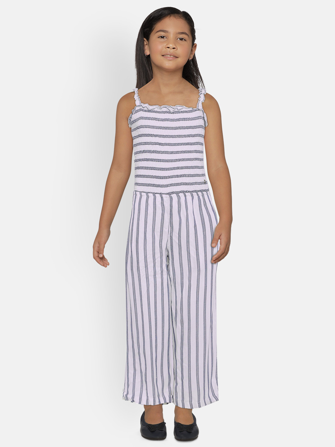 

Gini and Jony Girls White & Blue Striped Basic Jumpsuit