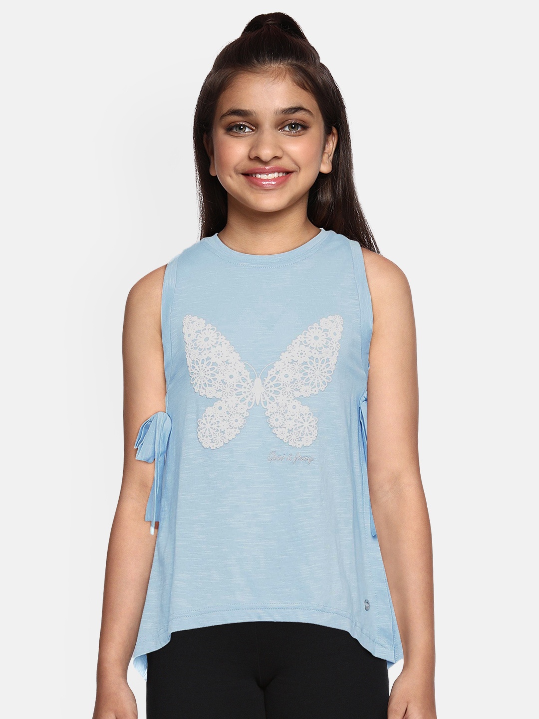 

Gini and Jony Girls Blue Printed Pure Cotton Top