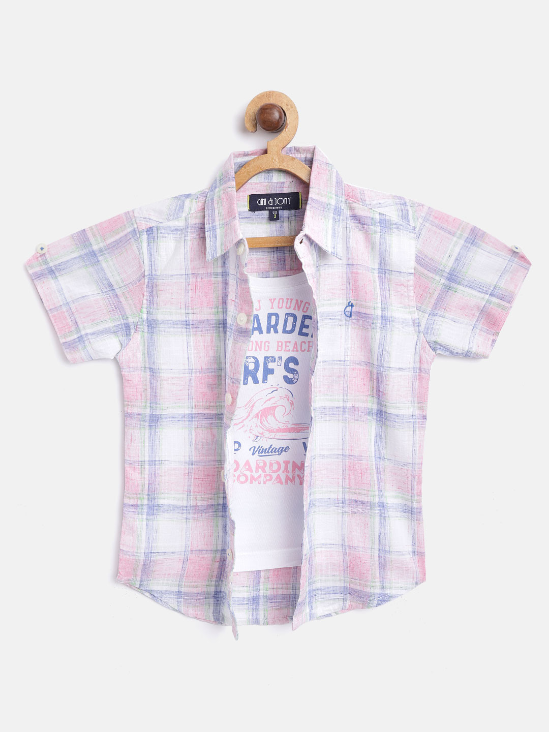 

Gini and Jony Boys Pink & White Regular Fit Checked Casual Shirt with attached T-shirt
