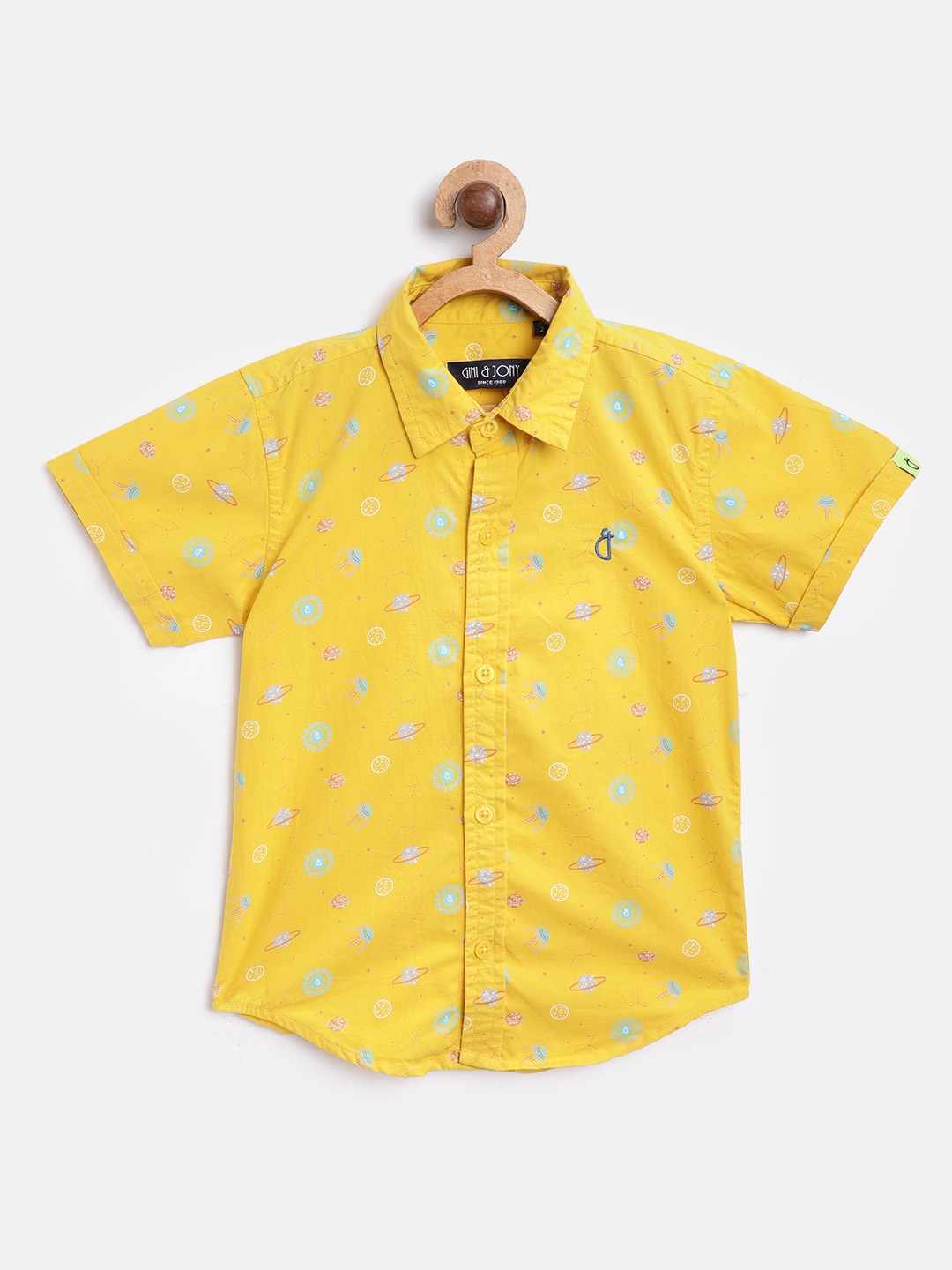 

Gini and Jony Boys Yellow & Blue Regular Fit Printed Casual Shirt