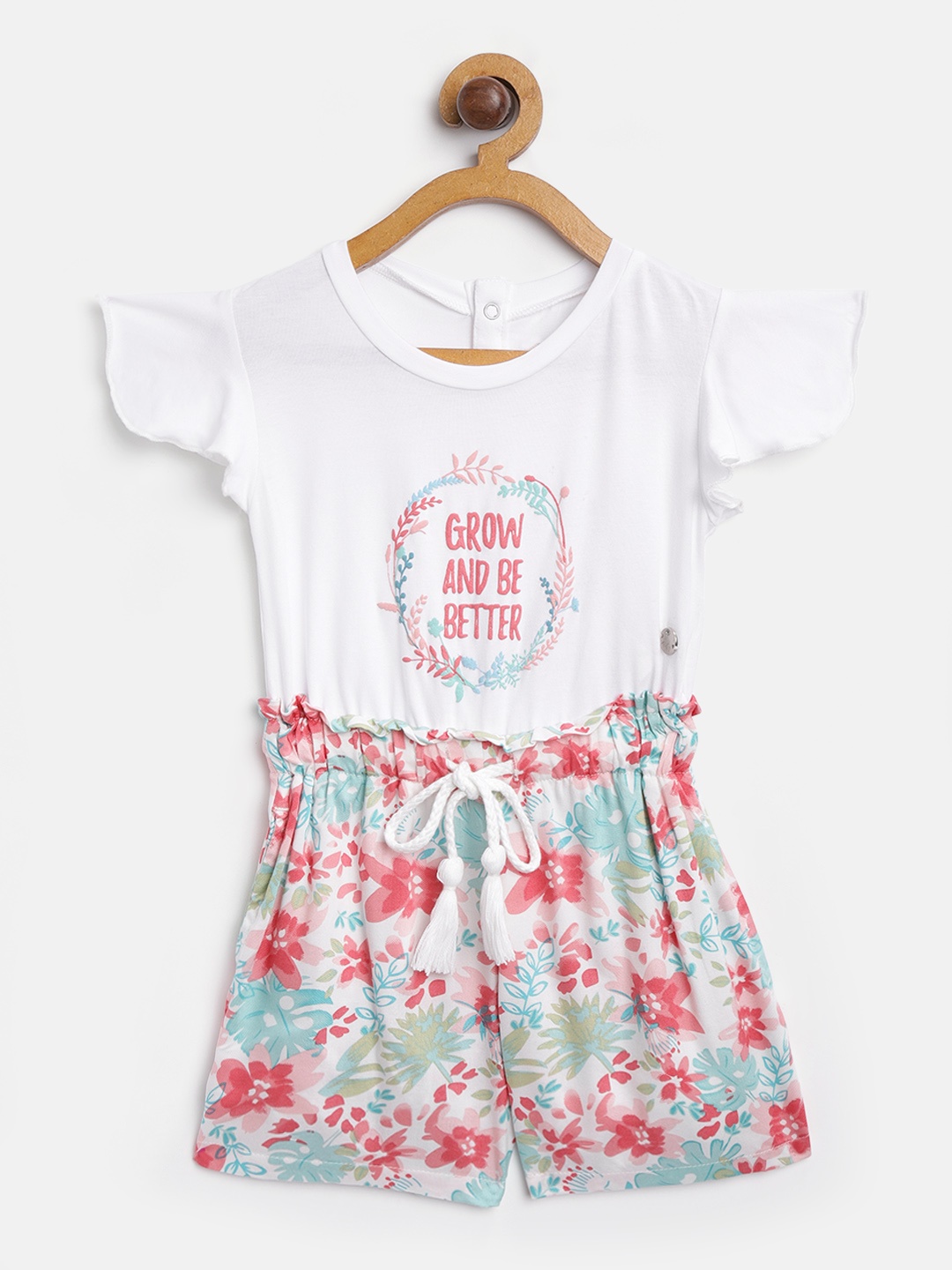 

Gini and Jony Girls White & Pink Printed Playsuit