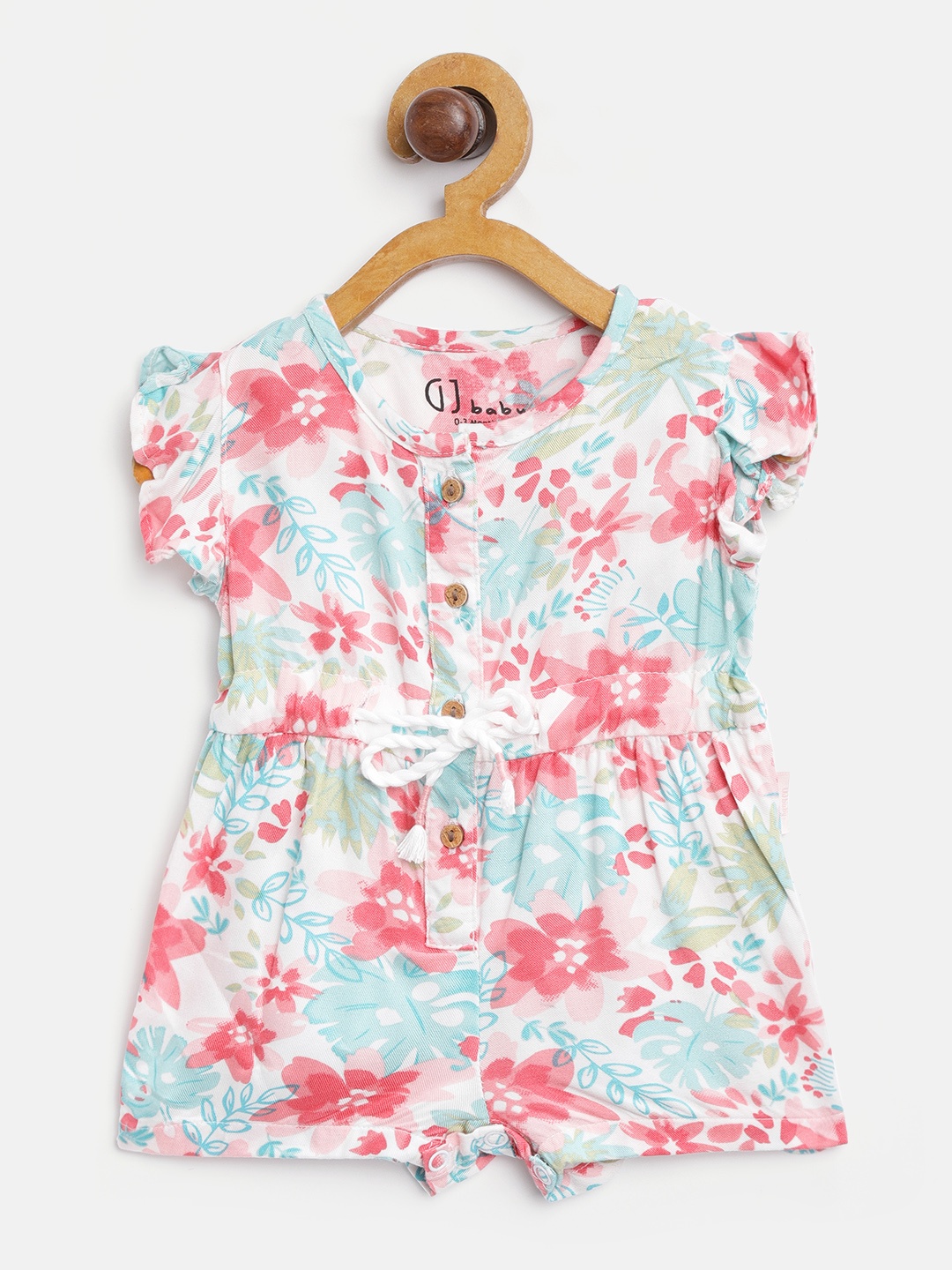 

Gini and Jony Girls Sea Green & Pink Floral Print Rompers