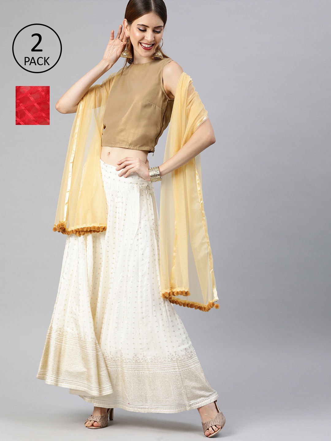 

Tulsattva Red & Beige Pack of 2 Checked Dupatta
