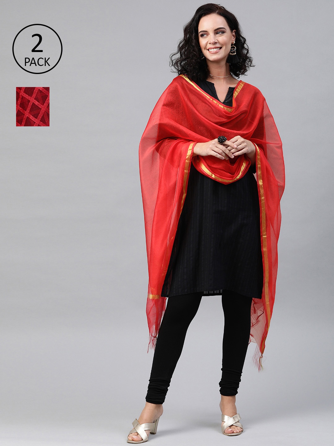 

Tulsattva Pack of 2 Dupattas, Red