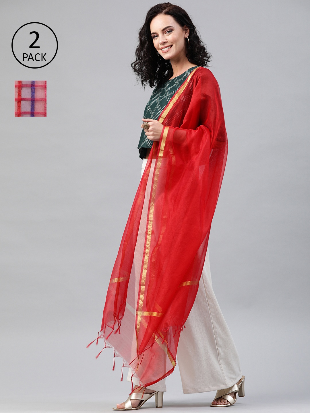 

Tulsattva Pack of 2 Dupattas, Red