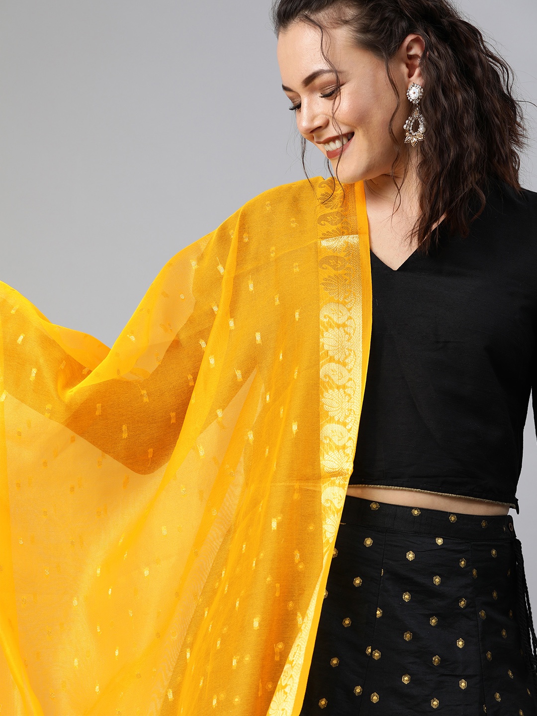 

Tulsattva Yellow & Golden Woven Design Dupatta