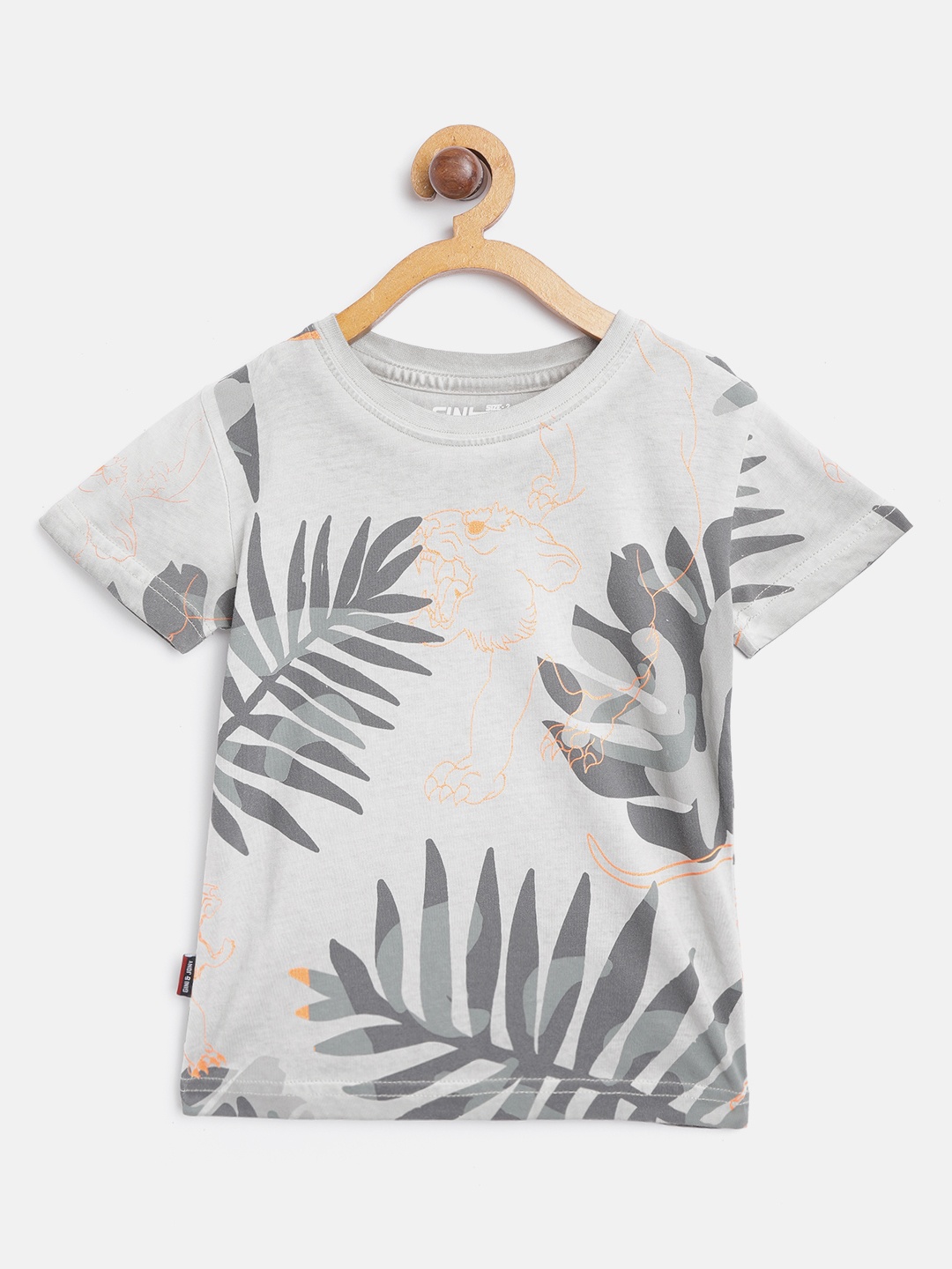 

Gini and Jony Boys Grey Printed Round Neck Pure Cotton T-shirt