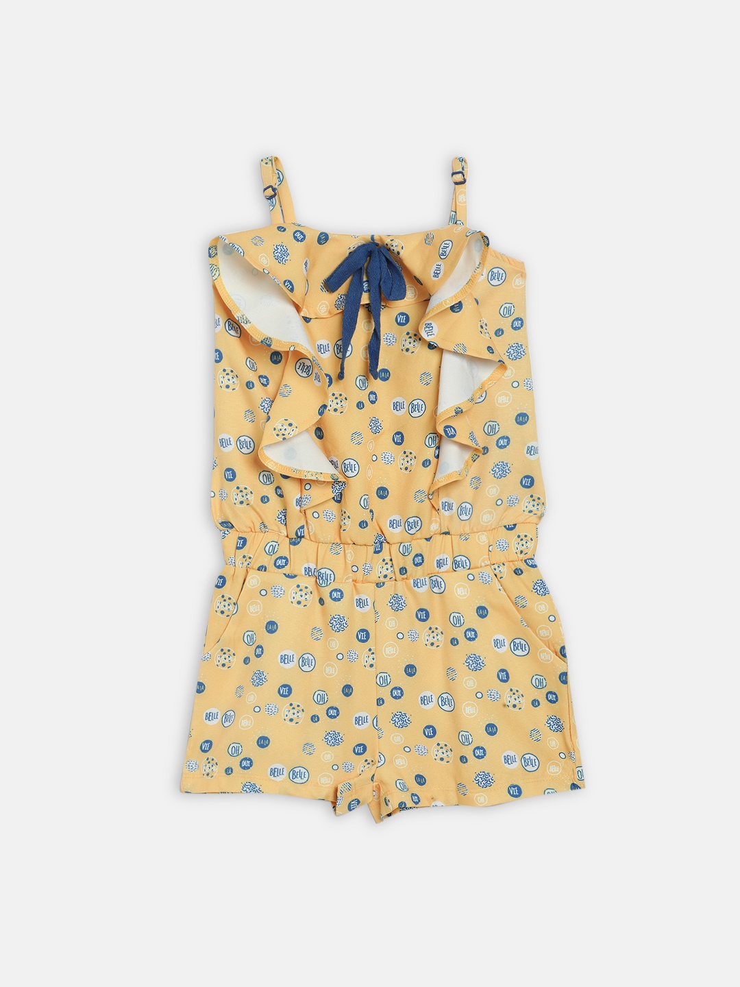 

ELLE Girls Mustard Yellow & Blue Printed Playsuit
