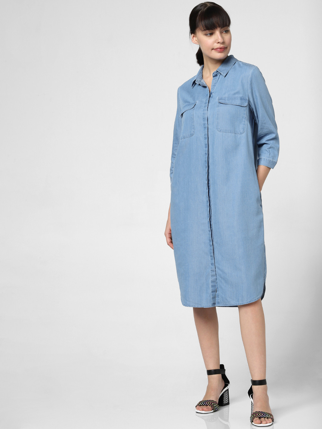 

Vero Moda Women Blue Denim Solid Shirt Dress