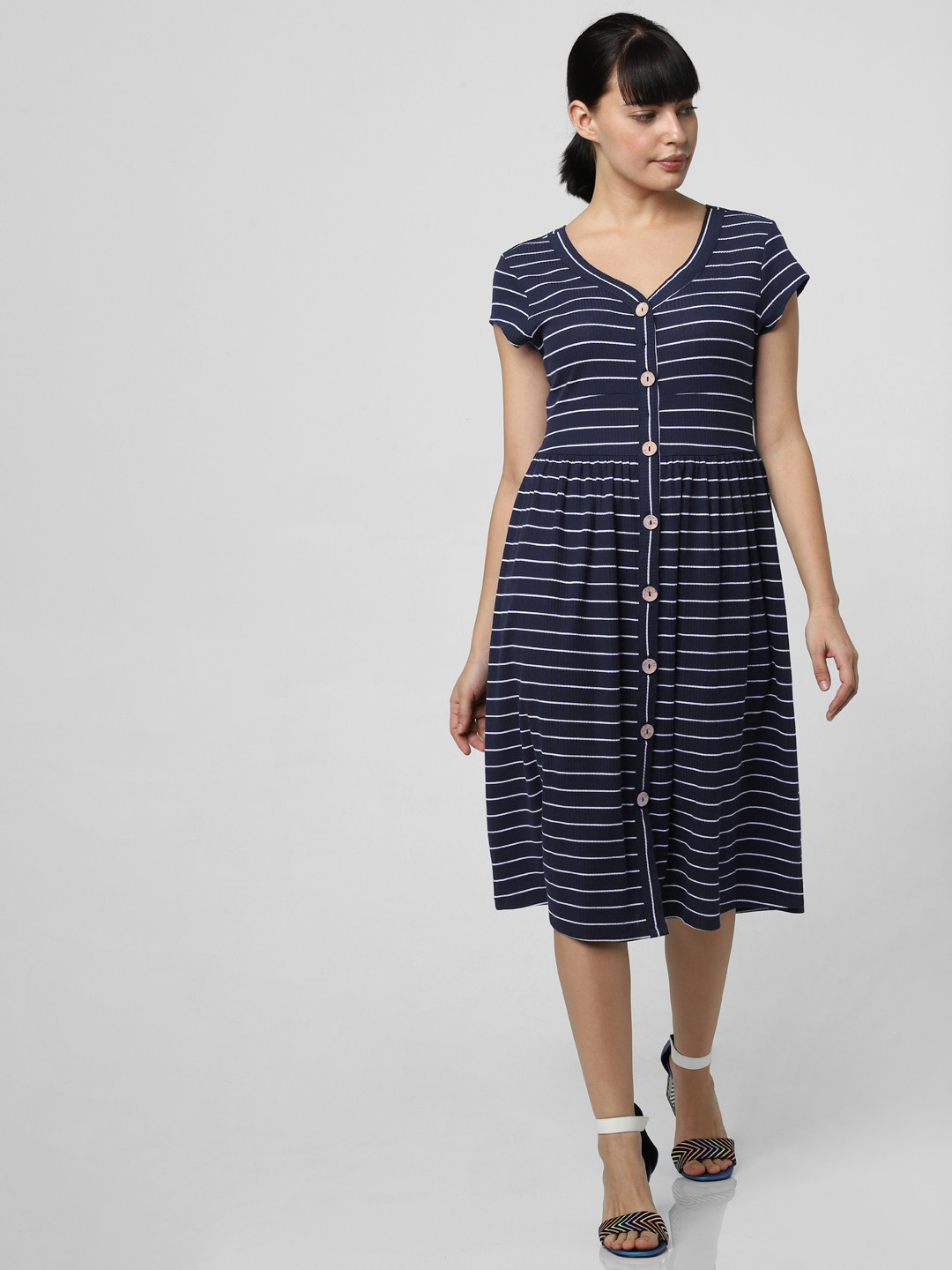

Vero Moda Women Navy Blue & White Striped Fit and Flare Dress