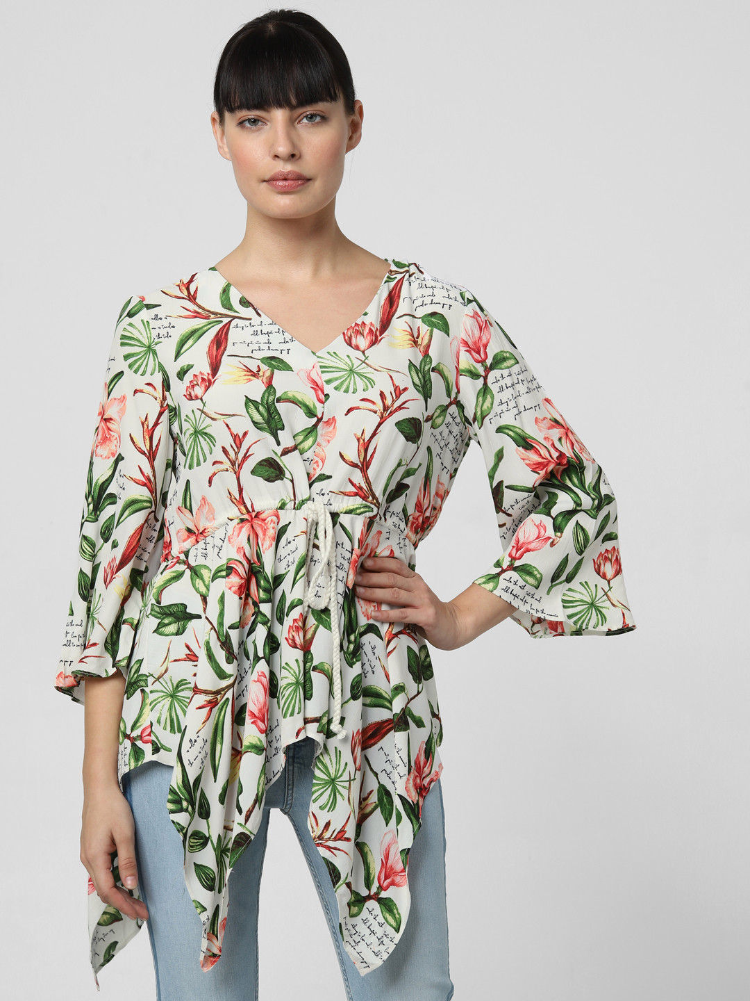 

Vero Moda Women Off-White & Green Printed Regular Top